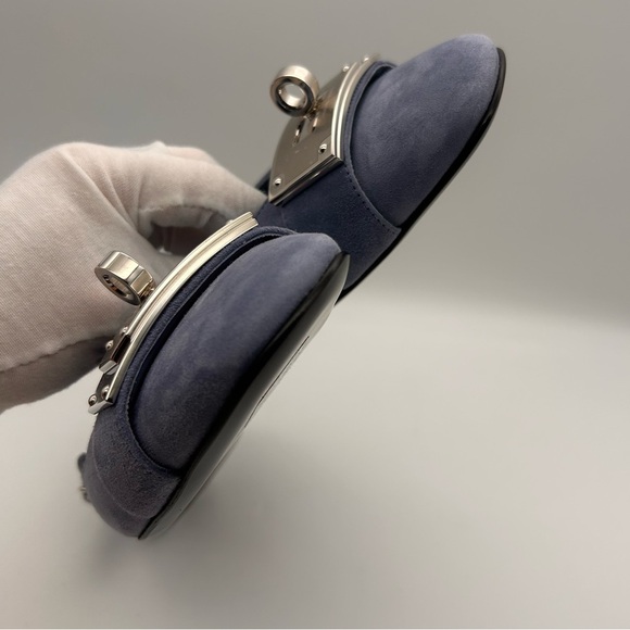HERMES Innocente Ballerina Slingback Pumps Blue Suede Bleu Ciel 37 New in Box - Picture 14 of 15